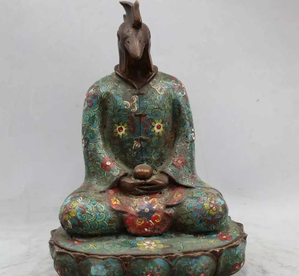 11&quot China Chinese Folk Fengshui Bronze Cloisonne Zodiac Year rooster cock Statue | Дом и сад