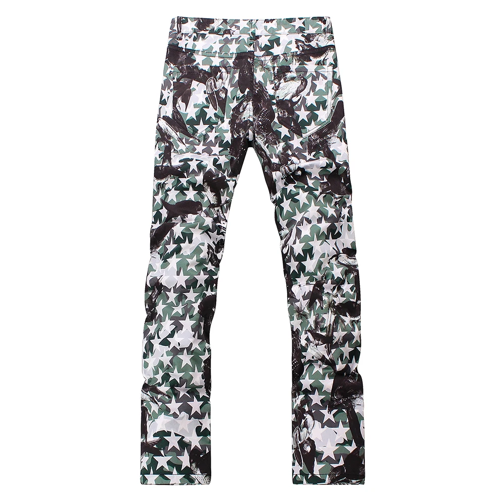 Pants for Men's Fashion Stars Eagle Printed Jeans Slim Fit Straight Lightweight Colored 3D Print Denim Pants Biker Jeans