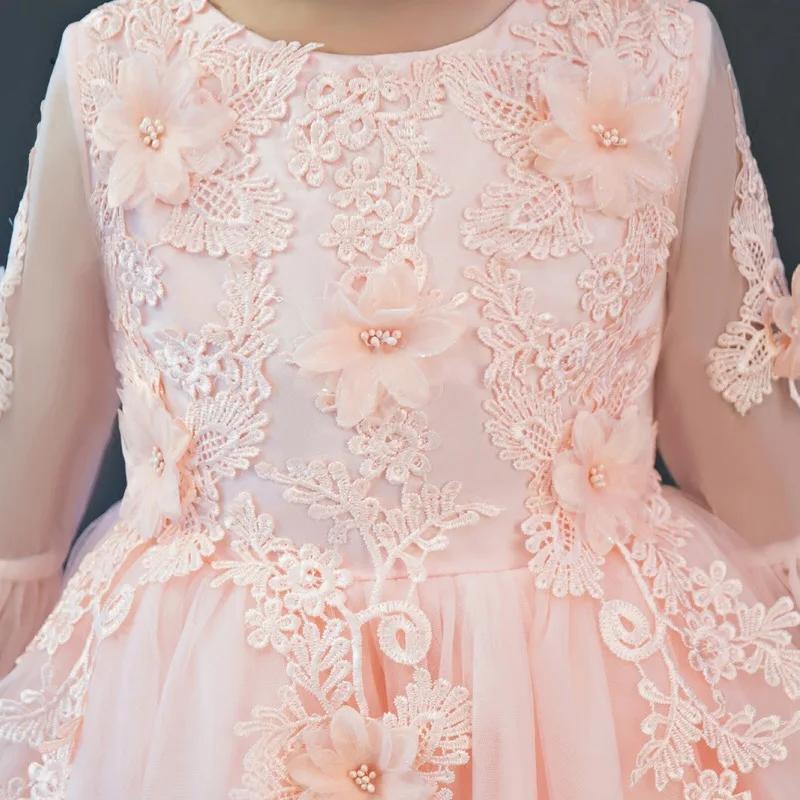 Кружева аппликация платье с цветочным узором для девочек на день рождения