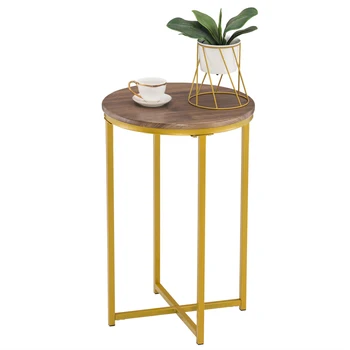 

[40.5 x 40.5 x 61]cm Side Table Coffee Table Simple Cross Foot Single Layer Wood Grain Round Edge Several 40.5 Round Gold