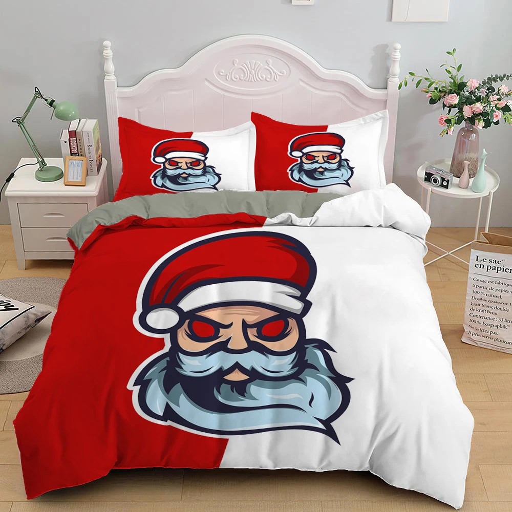 Christmas Bedding Set Cute Santa Claus Mircofiber Duvet Cover Single King Queen Size Cartoon Comforter Cover With Pillowcase white comforter