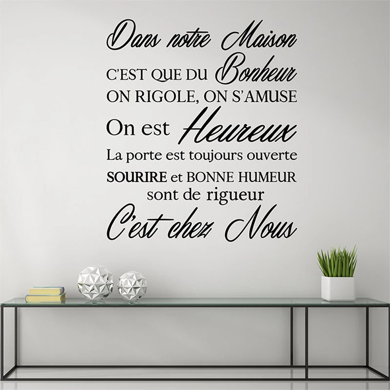 French Quote Wall Sticker Dans Notre Maison C Est Que Du Bonheur Vinyl Wall Art Decal Living Room Home Decor Wallpaper Poster Wall Stickers Aliexpress