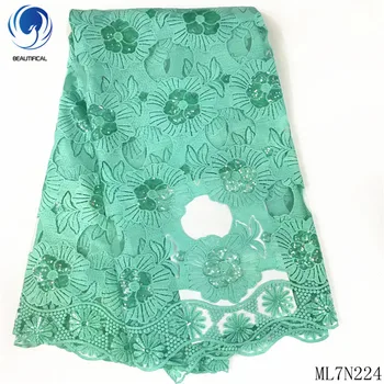 

Beautifical african lace fabrics 5yards embroidery sequins lace fabric New arrival nigerian net lace fabric for women ML7N224