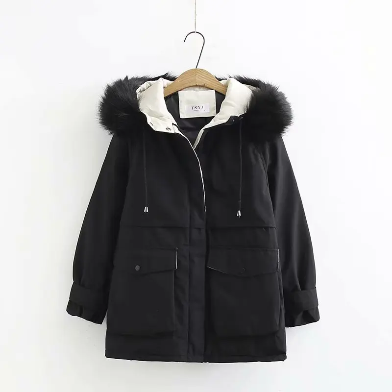 Зимняя женская куртка размера плюс XL-4XL, Женская парка с капюшоном и меховым воротником, женское хлопковое пальто, женское теплое пальто