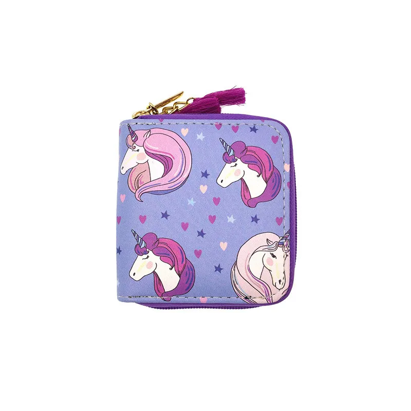 Cartone animato unicorno piccola borsa in pelle da donna portamonete Kawaii portafoglio corto borsa per ragazze borse per carte borse da donna per donna bambini