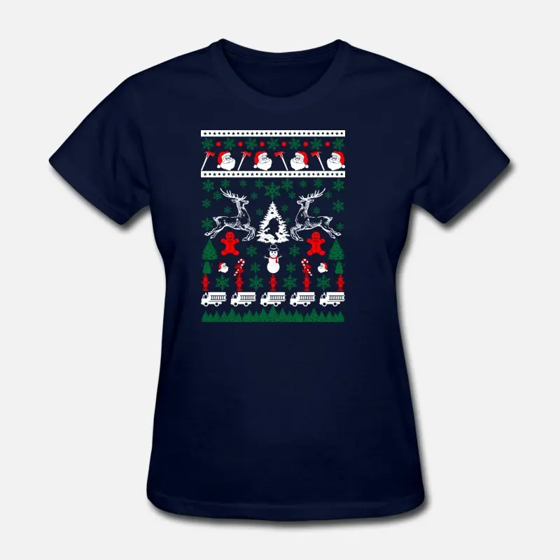 Women-Navy Blue На заказ Пожарный уродливый свитер Рождественская Мужская футболка женская черная облегающая футболка мужская негабаритная S-5xl женские хип-хоп топы - Цвет: Women-Navy Blue