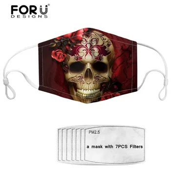 

FORUDESIGNS Mask Gothic Skull Rose Designer Adult Face Mask Reusable Washable Kids Mouth Mask with 7 Filters tapabocas Dustproof