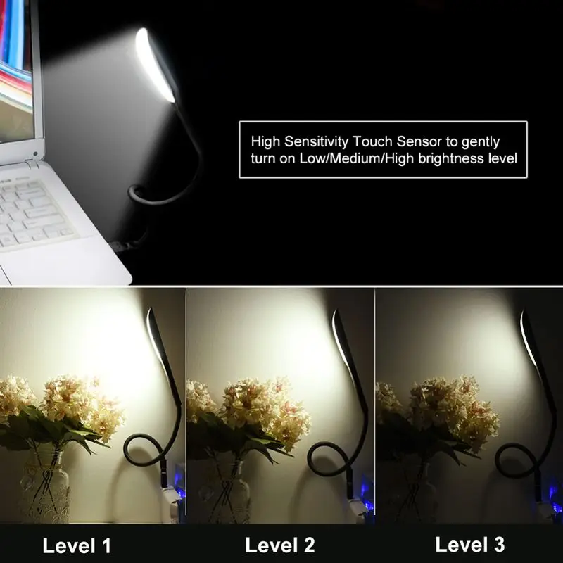 

Mini USB LED Light Dimmable Desk Lamp Flexible Gooseneck Touch Control Eye-Care Portable Laptop Notebook PC Computer Night Read