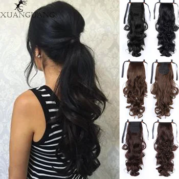 

XUANGUANG Long Straight Blonde Clip In Hair Tail False Hair Ponytail Hairpiece Synthetic Hair Extensions