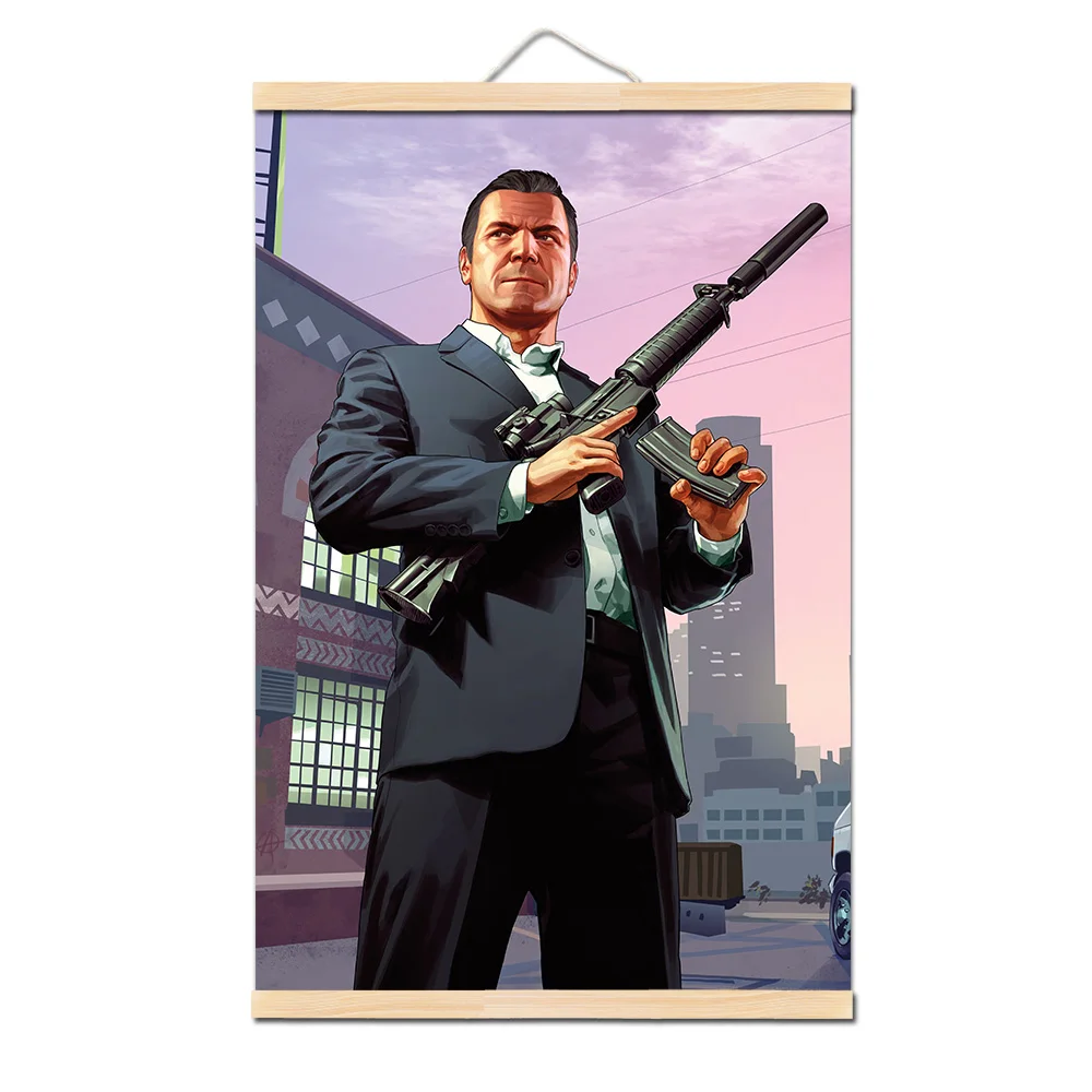 13 Grand Theft Auto V видео игры GTA 5 печать плакат стены искусства холст живопись для гостиной твердой древесины подвесной прокрутки домашний декор - Цвет: 13