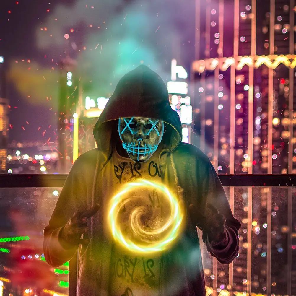 Хэллоуин Led страшная маска свет неоновая Вечеринка Косплей Костюм светодиодный провод вверх маска на Хэллоуин, праздничная вечеринка