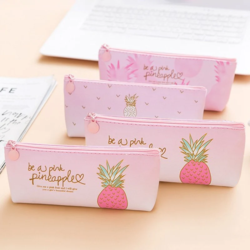 

Kawaii Cute Pineapple School Pencil Case For Girls Pen Bag Multifunctional Pencilcase Large Store Box Stationery Kit Pouch