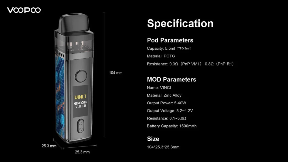 VOOPOO-VINCI-Mod-Pod-Kit-5.5ml-Vape-Pod-&-1500mAh-battery-fit-0.3ohm-PnP-coil-Electronic-Cigarette-Vaporizer-11