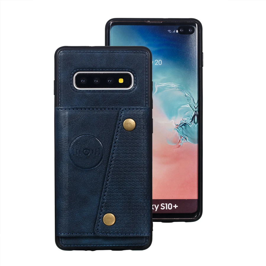 Синий Мягкий силиконовый чехол-бумажник для samsung Galaxy S10 S9 S8 Plus кожаный чехол S10Lite A6 Plus Note 10 9 Plus держатель для карт Fundas - Цвет: Синий
