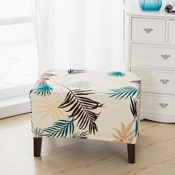 

Seat Decoration Elastic Polyester Removable Dustproof Home Leaves Printed Protective Square Stool Soft Chair Cover Bar Bedroom