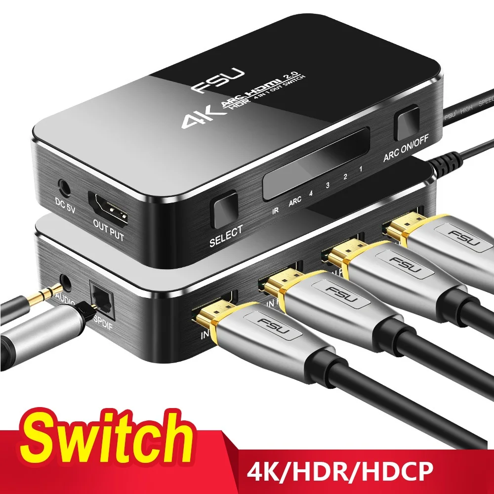 HDMI переключатель 2,0 4K 60Hz сплиттер HDR HDMI коммутатор адаптер 4 в 1 выход аудио экстрактор ARC для xbox 360 PS4 3 Smart Android HDTV
