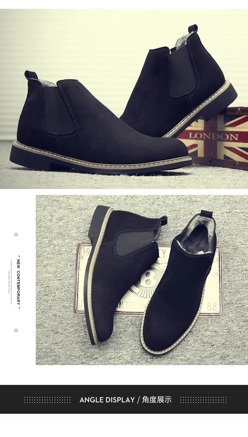 Botas Masculina/мужские ботинки; замшевая обувь без шнуровки; Высококачественная обувь в винтажном британском стиле; зимние ботинки на меху; повседневные ботильоны