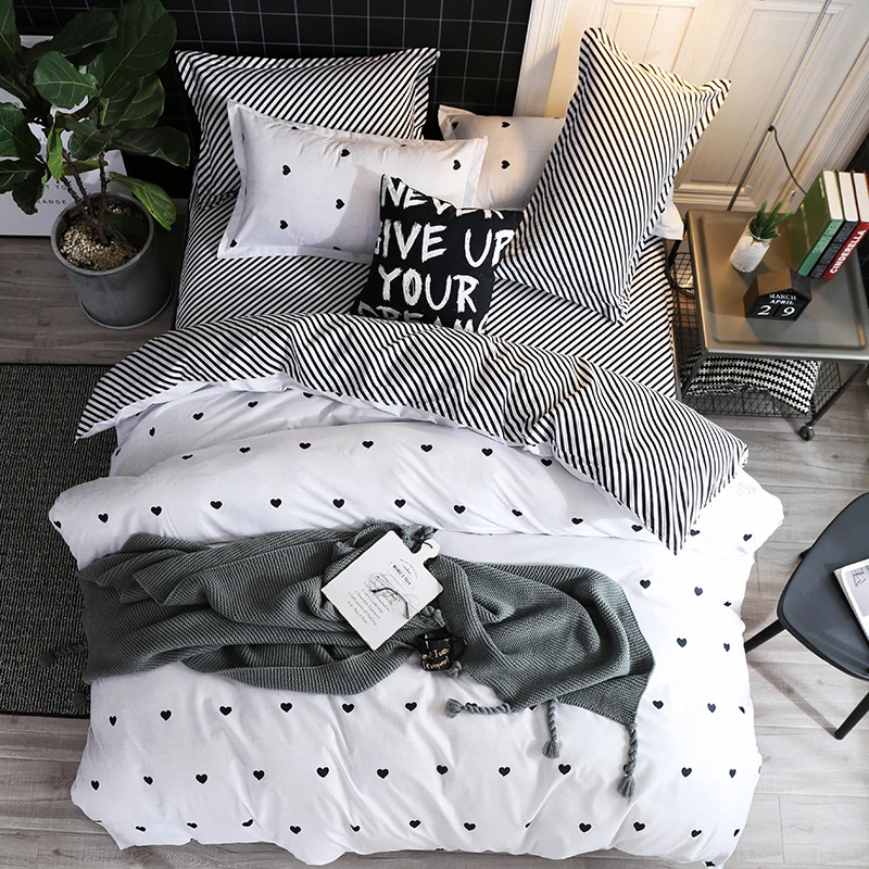 

Pillowcase 70 by 70*1 Pillowcase 47 for 74 *1 Duvet cover 200 by 230 *1 Duvet cover 150 by 200 *1 Bed sheets 200 by 230* 1