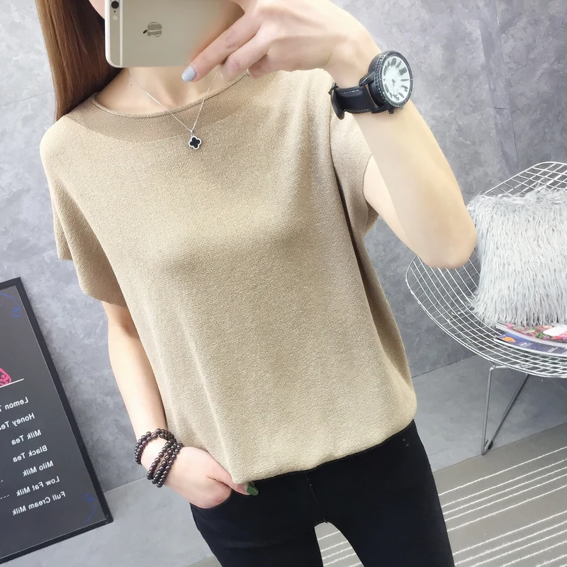 9233 Стиль ice silk Круглый воротник: однотонный топ с коротким рукавом Футболка с Бэтменом 25-1st пол, 11th строки, 2nd полка - Цвет: see chart