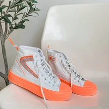 

Spring High Top Shoes Women's Canvas Sneakers Orange Green Flat Casual Shoes Women Comfortable Lace Up Designer Shoes for Women