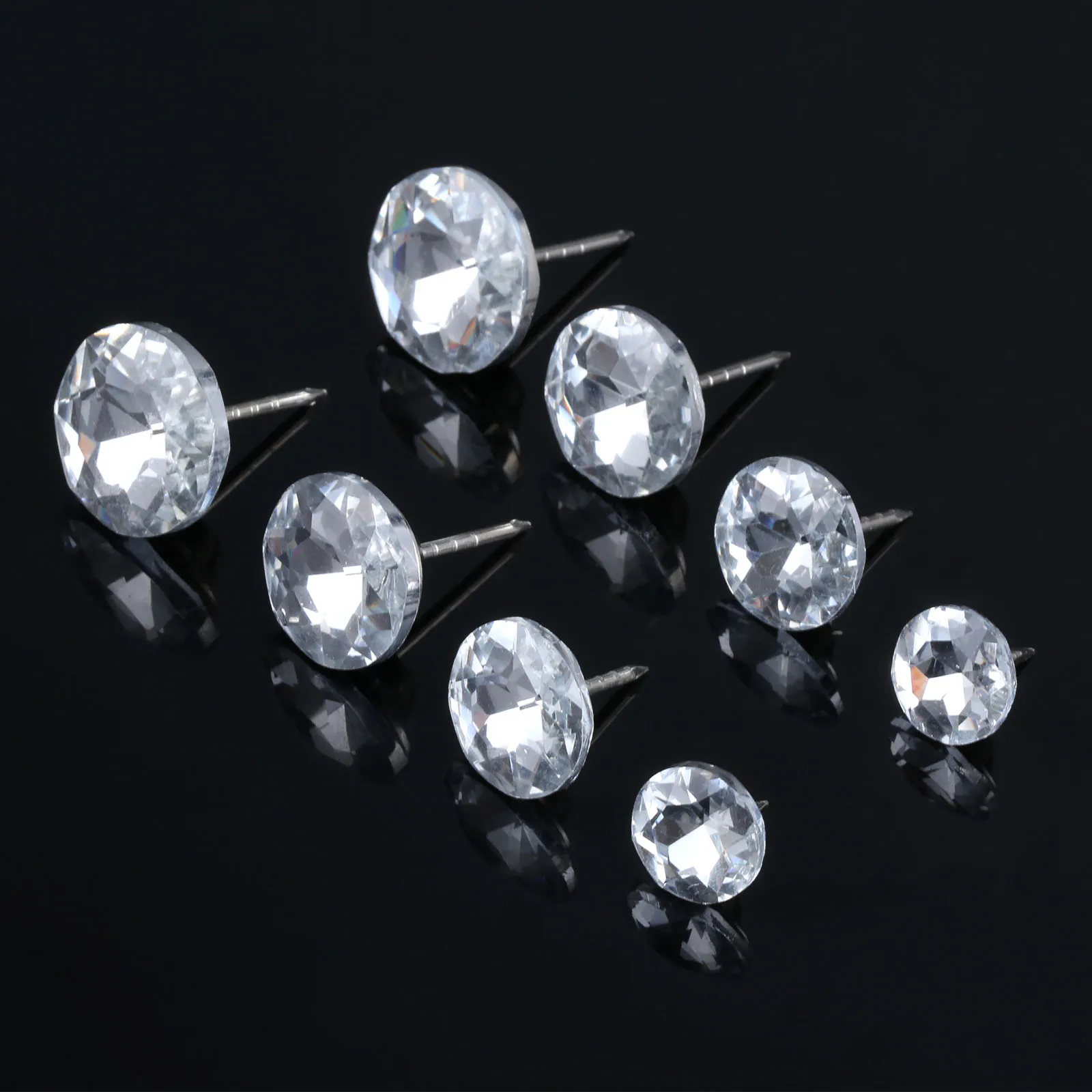 14/18/20/22mm Diameter Diamond Crystal Glass Upholstery Nails Button Tacks Studs Pins 10Pcs
