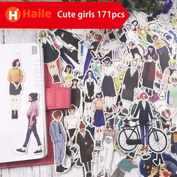 Haile 171pc/pack Cute Mori Girls Self-Made Original Stickers Kawaiii Scrapbooking Diary Album DIY Decorative Stationery Sticker