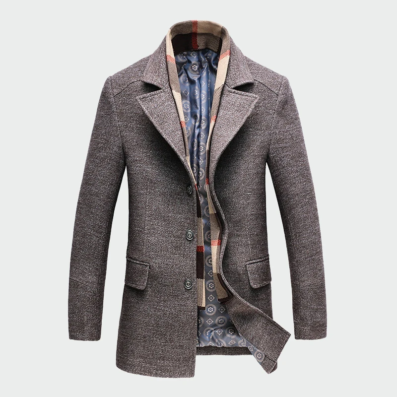 

Winter Men's Casual Wool Trench Coat Fashion Business Long Thicken Slim Overcoat Jacket Male Peacoat Brand Clothes