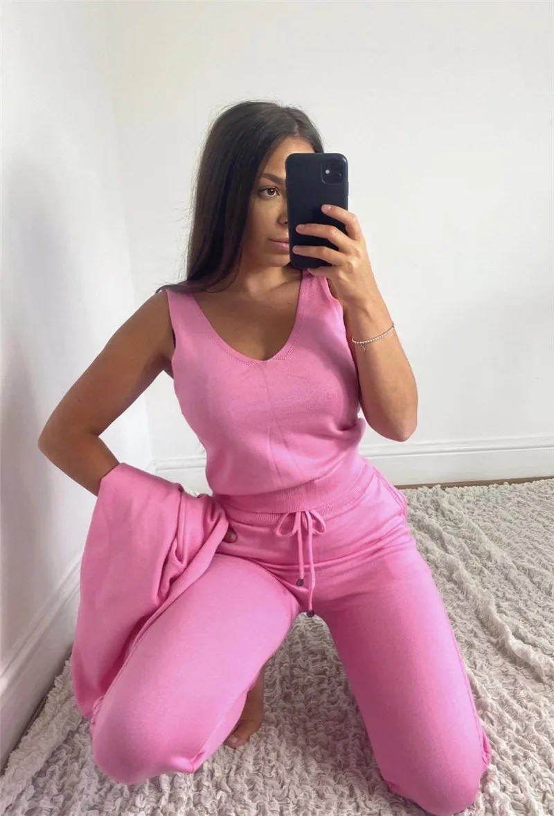 knitted 3 piece women loungewear sets cardigan ladies jumper outfits autumn knit tracksuit woman new casual 3 pcs matching sets