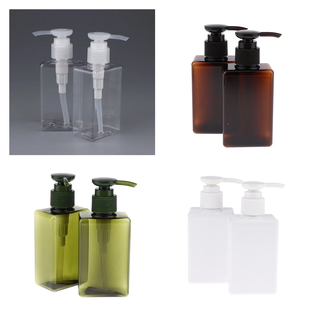 2Pcs Empty Plastic Bottles with Lotion Pump Shampoo Soap Dispenser Container