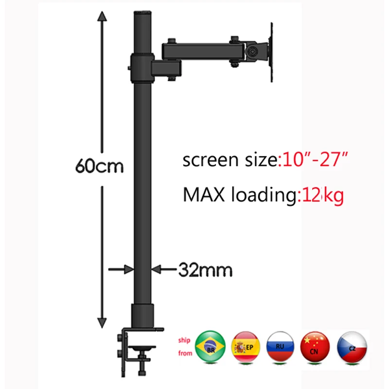 Bras Support écran PC 17-49 Pouces - Charge Jusqu'à 20 Kg, Réglable Hauteur/inclinaison/rotation, VESA 75/100