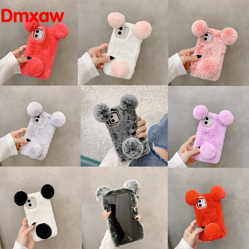 3D чехол с пандой для Huawei Y7P Y6P Y5P P40 Pro P30 P20 Lite Y7 Y6 Prime 2019 ушками плюшевый меховой