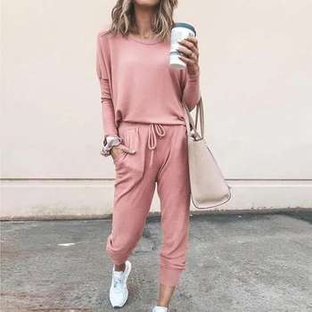 

Autumn Women's Clothes Loose Style Solid Color Long Sleeve Leisure Style Women's Suit Casual Style Women Two Piece Outfits