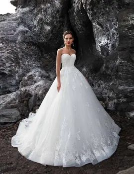 

Ruby Bridal 2020 White Tulle Wedding Dresses Ball Gown Sweetheart Strapless Bridal Gown Court Train vestidos de novia Lace-Up