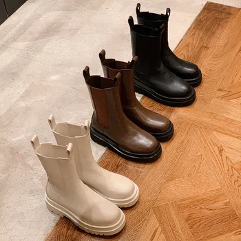 

wind handsome short paragraph with Chelsea boots boots sponge head layer cowhide thick bottom leisure short boots