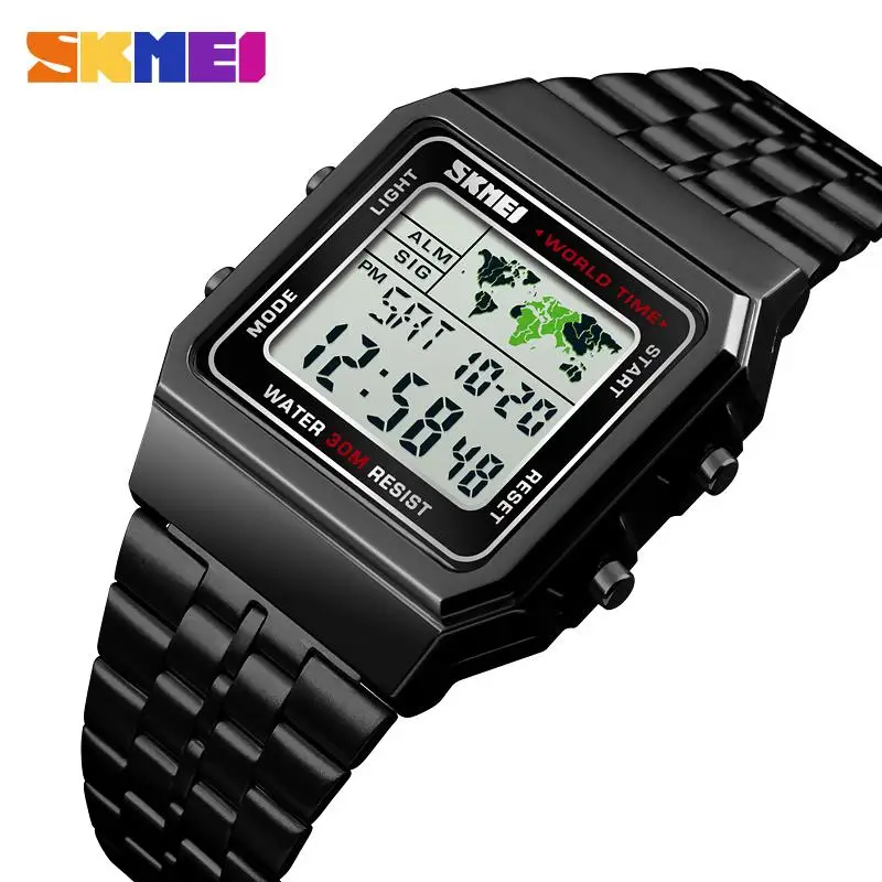 

Fashion SKMEI 1338 Top Luxury Sport Watch Men Alarm Clock 3Bar Waterproof Stainless Steel Strap Digital Watches Reloj Hombre