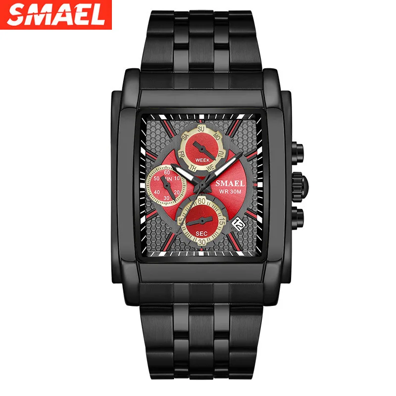 

Smael new style watch outdoor waterproof sports steel band watch with multi-function 6-pin business watch for men