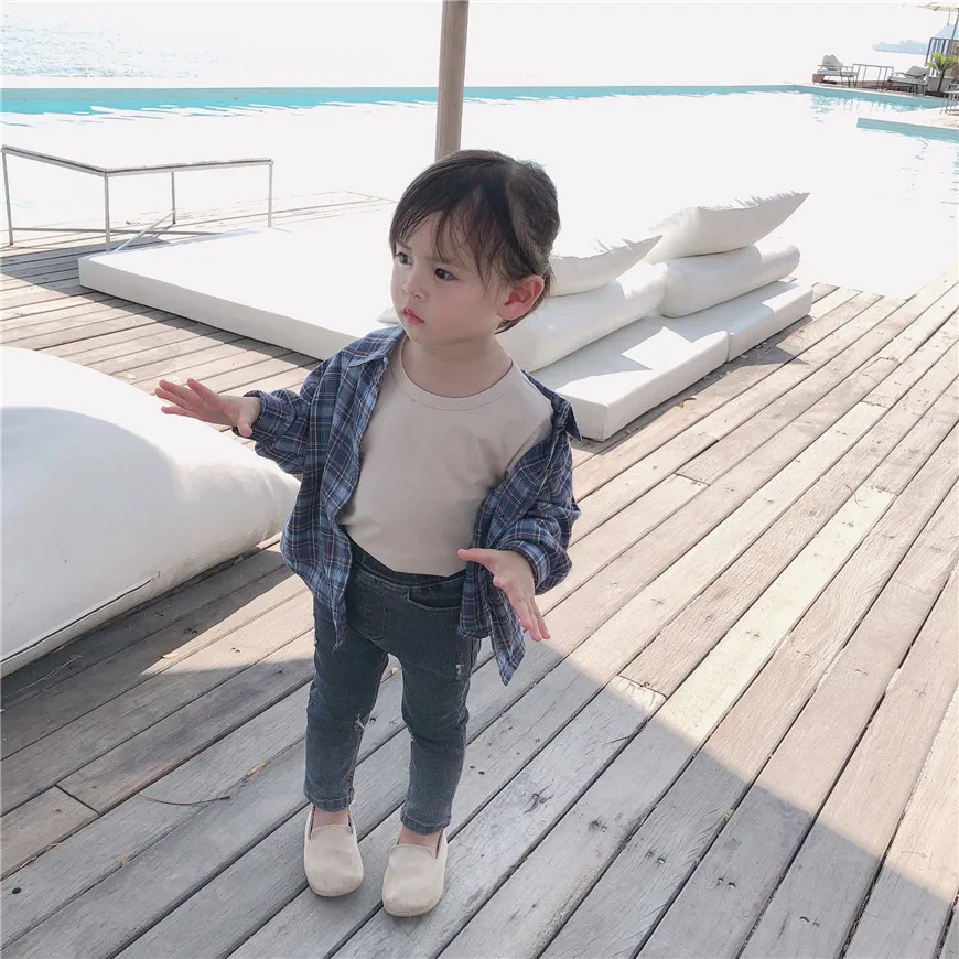 Autumn New Style Korean-style Childrenswear Men And Women Child Baby Plaid Casual Shirt Versatile Shirt