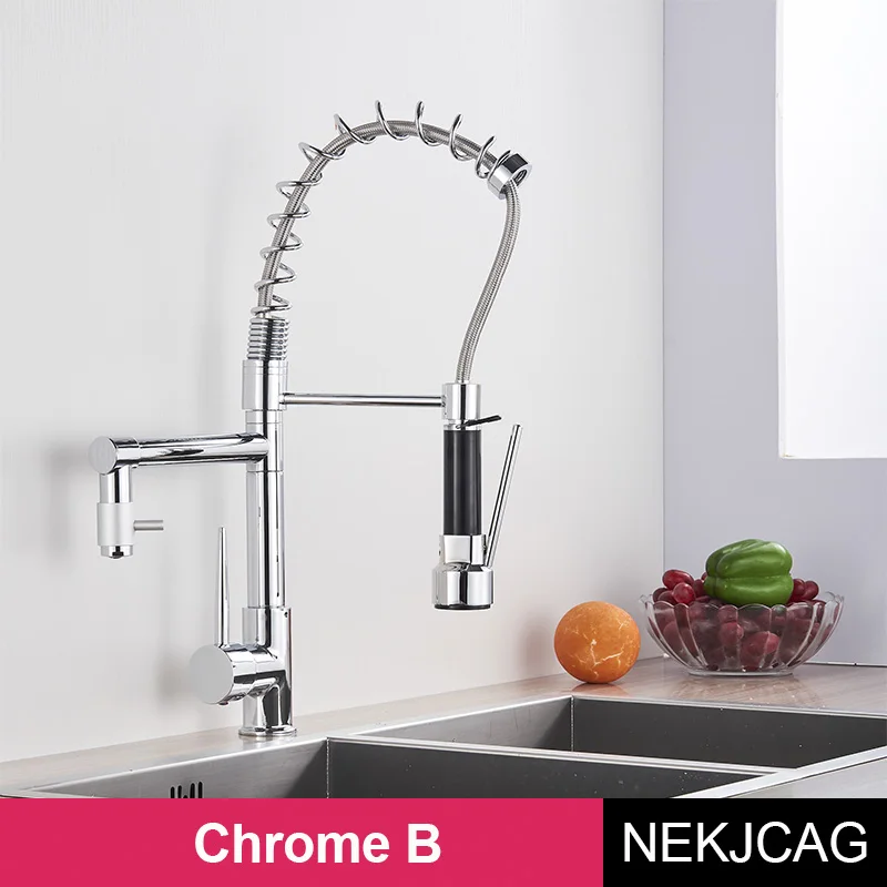 Смесители для кухни, хромированные, латунные, свободные руки, смесители для кухонной раковины, Однорычажный Выдвижной пружинный носик, смесители, кран для горячей и холодной воды - Цвет: Style B
