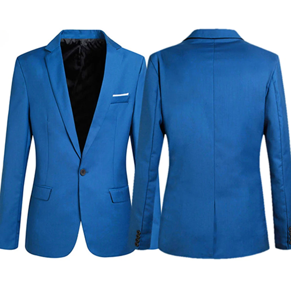 Men's Slim Formal Business Suit Coat One Button Lapel Long Sleeve Pockets Top Men's Coat Work Wedding Wear 5