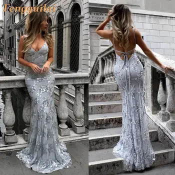 

FENGGUILAI 2020 Sexy Women Autumn O Neck Flare Sleeve Dress Solid out Glitter Elegant Dress