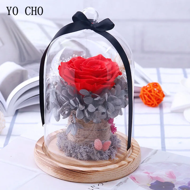 YO CHO Dried Flowers Rose Eternelle Prince Glass Cover Fresh Preserved Roses Flower In Dome for Wedding Decoration Gift for Wife3