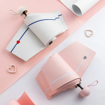 

Embroidery love sun umbrella compact portable upf50 + capsule UV protection women