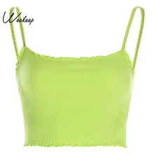 Weekeep летние укороченные спагетти комбинация на бретельках Для женщин пикантное, с вырезом на спине, повседневное укороченный топ