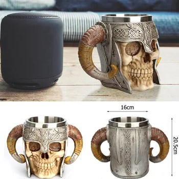 

Stainless Steel Mug Skull Viking Beer Coffee Drinking Cup Christmas Mug Ram Horned Pit Lord Warrior Halloween Bar Drinkware Gift
