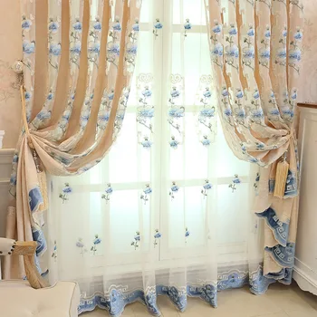 

Chenille Curtains for Living Dining Room Bedroom European-Style Embroidered Curtains Mesh Use Hollow Curtains Wholesale