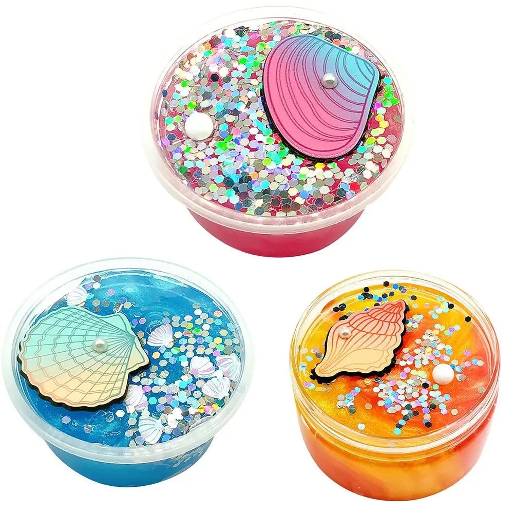 

Colorful Shell Sequins Crystal Slime Clay Filler Clear Slime Box Toys for Children Putty Soft Squishies Anti-stress Kids Toy
