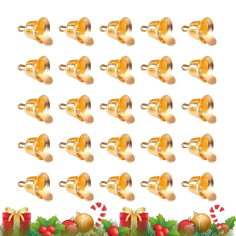 100pcs Gold Plated Christmas Bells Decorative DIY Handmade Golden Windchime For Christmas Tree Hanging Home Party Wedding A35