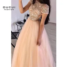 Женское торжественное бальное платье, Длинные вечерние платья, элегантное Тюлевое платье с круглым вырезом и рукавами-крылышками, вечерние платья для выпускного, платье OL103469