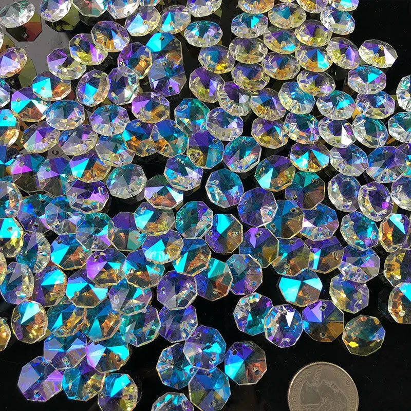 Fire Polished AB Color Octagonal Pearl Crystal Prism Chandelier Suncatcher DIY Beach Wedding Curtain Jewelry Earrings Accessory | Лампы и