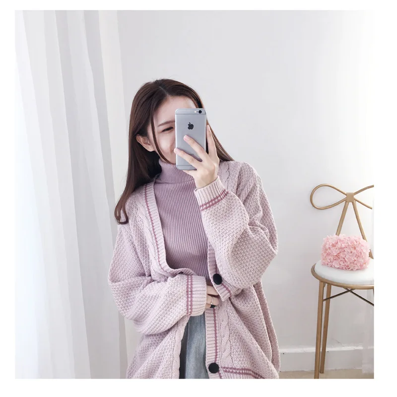 

Autumn Winter Women Knitted Cropped Cardigan Sweater Deep V Neck Female Plus Size Coat Single Breasted Loose Outwear